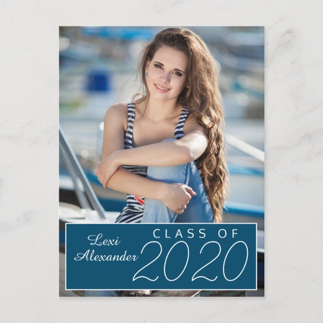 Navy Blue Graduation Photo Announcement Postcard (Front)