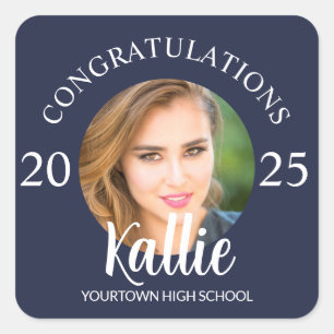 Navy Blue Graduation Photo Congratulations Class Square Sticker