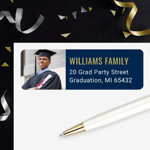 Navy Blue Graduation Photo   Return Address Label