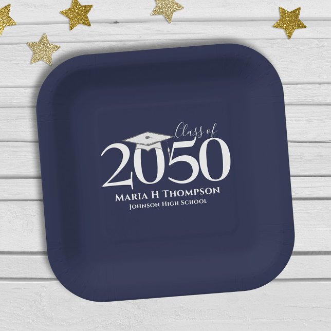 Navy Blue Graduation Typography Custom Paper Plate (Creator Uploaded)