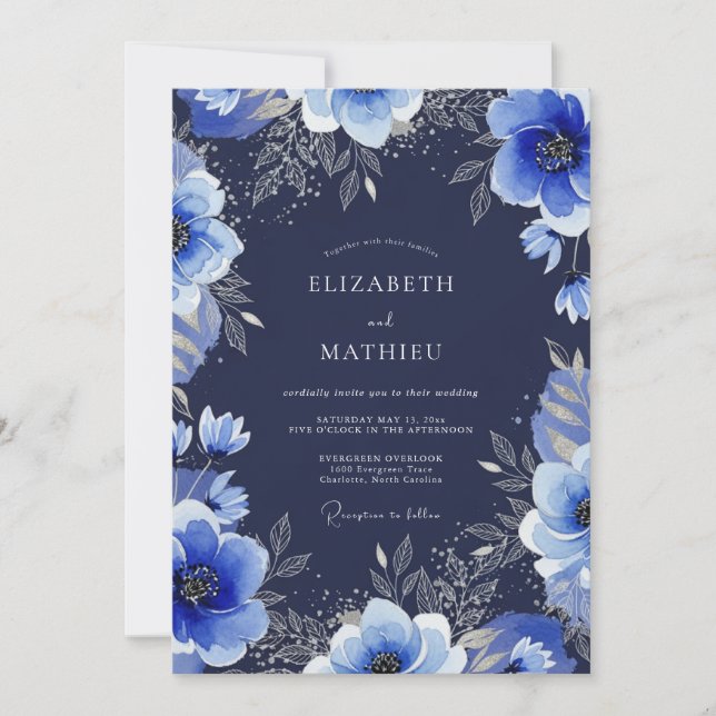 Navy Blue Grand Winter Wedding Invitation (Front)