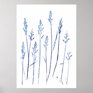 navy blue grass leafs grass seed arts  poster