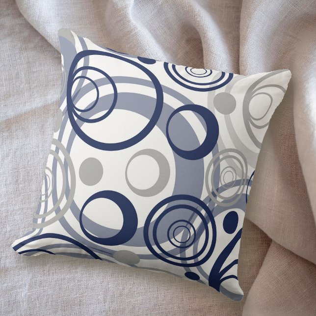 Navy Blue Gray Circle Abstract Design Cushion (Creator Uploaded)