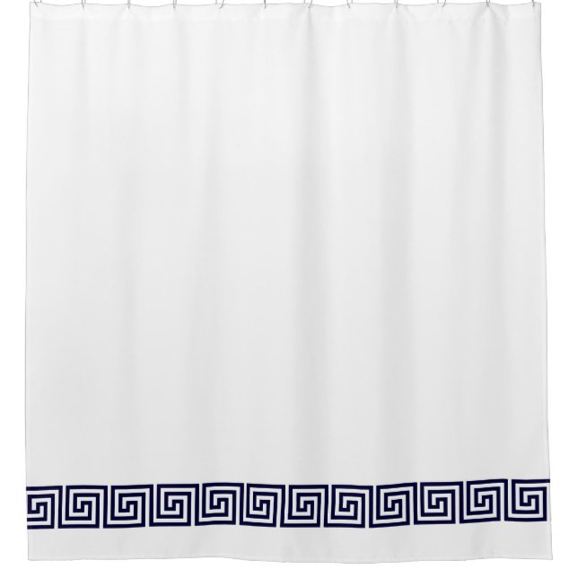 Navy Blue Greek Key Border on Custom Colour Shower Curtain (Front)