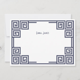 Navy Blue Greek Key Border Personalised Stationery Card