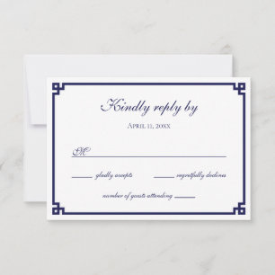 Navy Blue Greek Key Border RSVP Card
