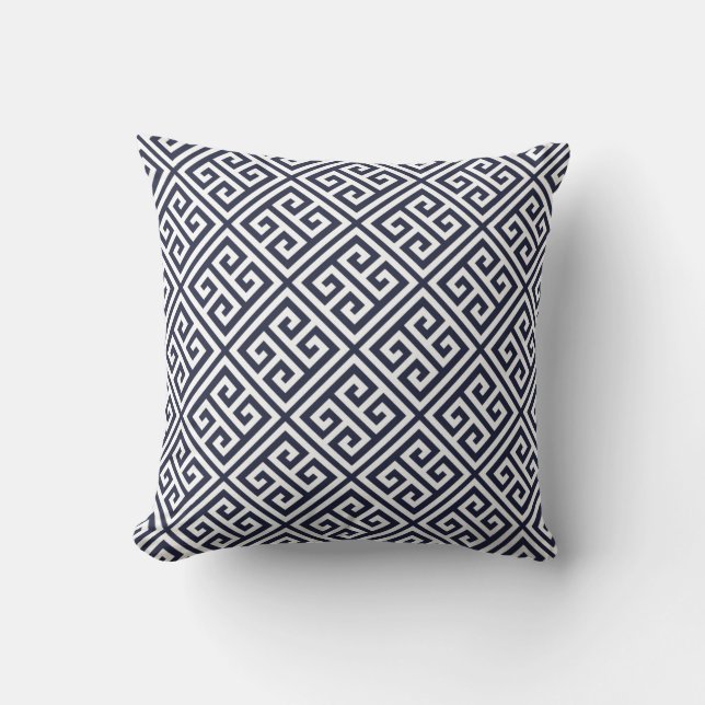 Navy Blue Greek Key Pattern Cushion (Front)