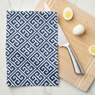 Navy Blue Greek Key Pattern Tea Towel