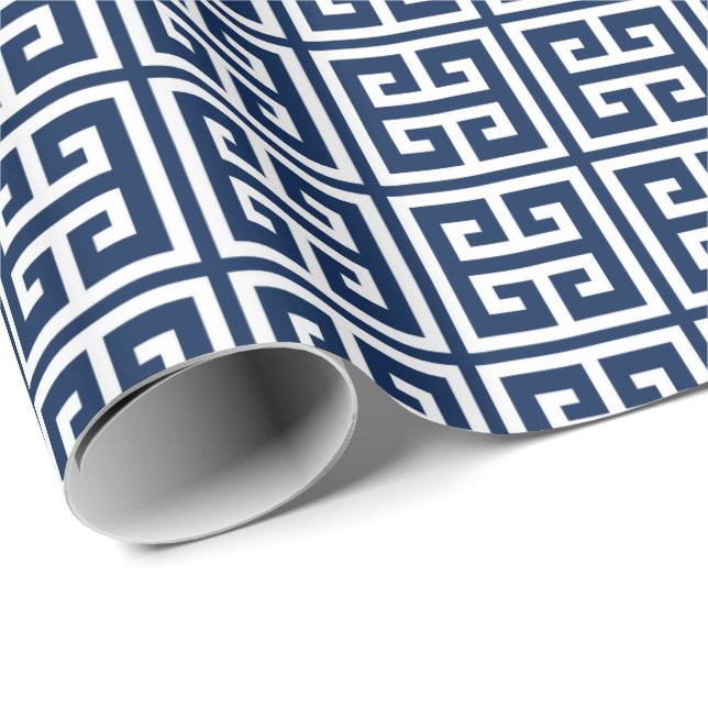 Navy Blue Greek Key Pattern Wrapping Paper (Roll Corner)