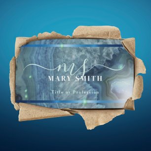Navy Blue Green Agate Geode Hair Makeup Salon  Business Card