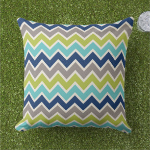 Navy Blue Green and Grey Chevron   Outdoor Cushion