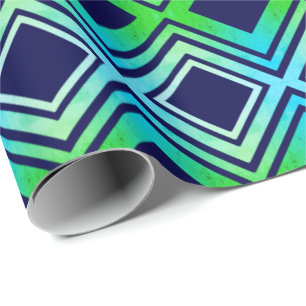 Navy Blue Green and Teal Patterned Wrapping Paper