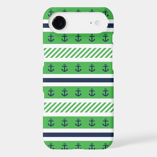 Navy Blue, Green and White Anchors Pattern Case-Mate iPhone Case (Back)