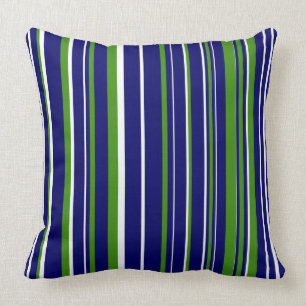 Navy Blue, Green, and White Barcode Stripe Cushion