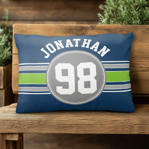 Navy blue Green Auto Racing Stripes Name Number Decorative Cushion
