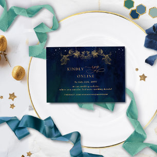 Navy, Blue, Green Celestial RSVP Online Wedding Enclosure Card
