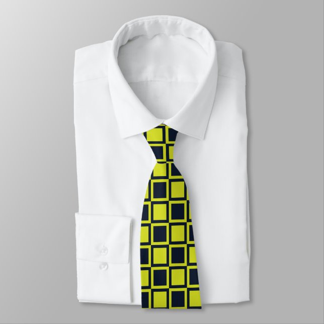 Navy Blue Green Chequerboard Pattern Tie (Tied)