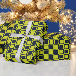 Navy Blue Green Chequerboard Wrapping Paper