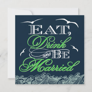 Navy Blue & Green Nautical Wedding Invitations