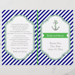 Navy blue, green nautical wedding program