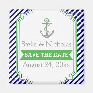 Navy blue, green nautical wedding Save the Date Magnet