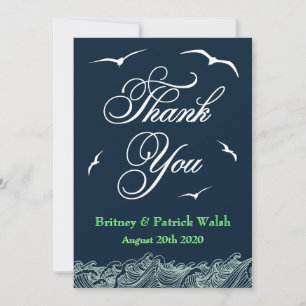 Navy Blue & Green Nautical Wedding Thank You Cards
