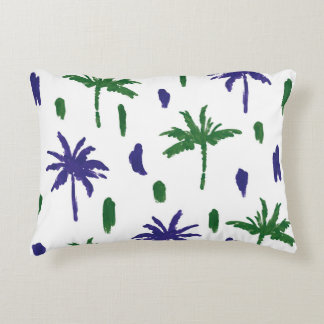 Navy Blue Green Palm Pattern Decorative Cushion