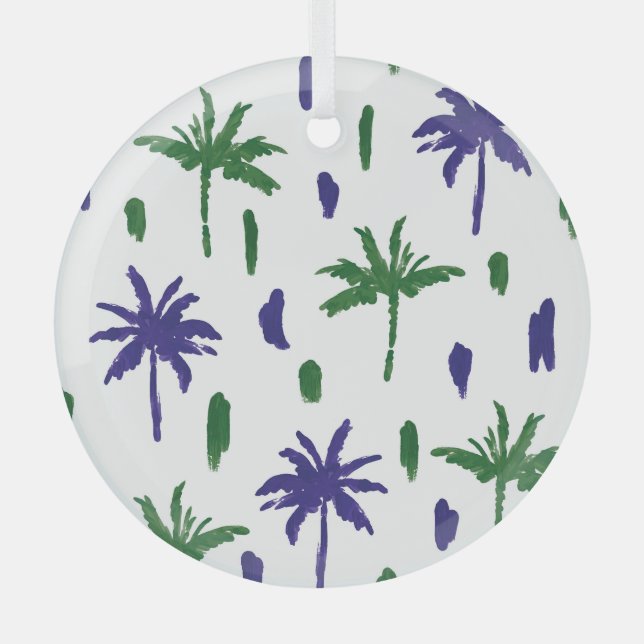 Navy Blue Green Palm Pattern Glass Tree Decoration (Front)