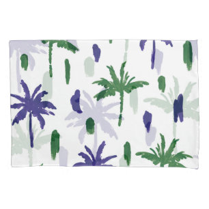 Navy Blue Green Palm Pattern Pillowcase