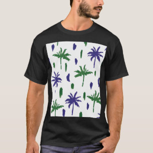 Navy Blue Green Palm Pattern T-Shirt