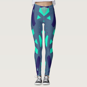Navy Blue Green Pattern Yoga Gym Fitness Exercise Leggings