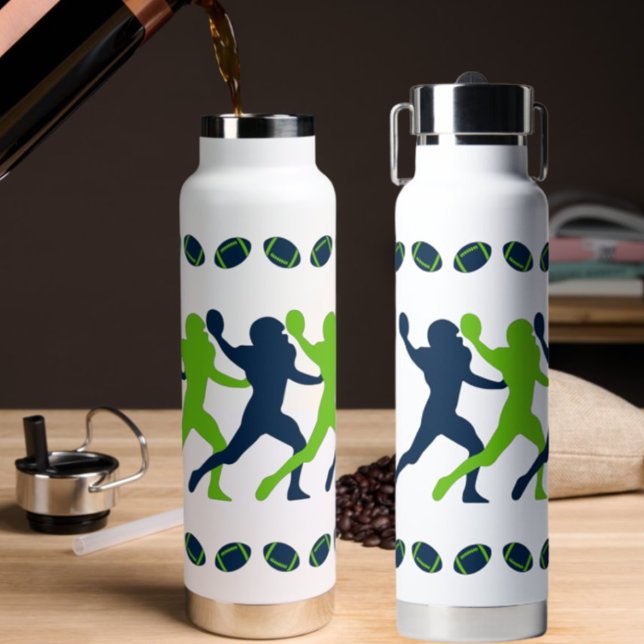 Navy Blue Green Seahawks Football Silhouettes Water Bottle (Creator Uploaded)