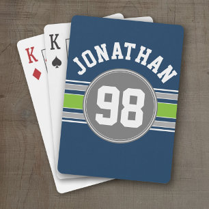 Navy blue Green Sports Jersey Stripes Name Number Playing Cards