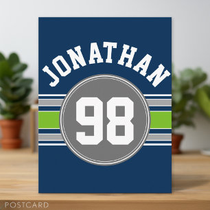 Navy blue Green Sports Jersey Stripes Name Number Postcard