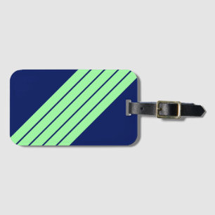Navy Blue Green Striped 80s Classic Retro Stripes Luggage Tag