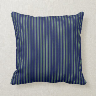 Navy Blue Green Striped Cushion