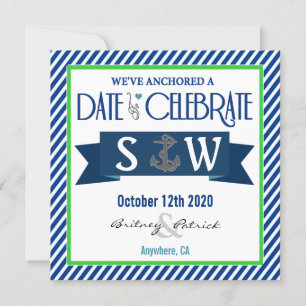 Navy Blue Green White Nautical Wedding Invitations