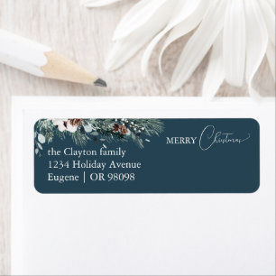 Navy Blue Greenery Vintage Christmas Address Return Address Label
