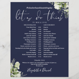 Navy Blue Greenery Wedding Schedule Timeline