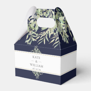 Navy Blue Greenery Wedding Thank You Favour Box