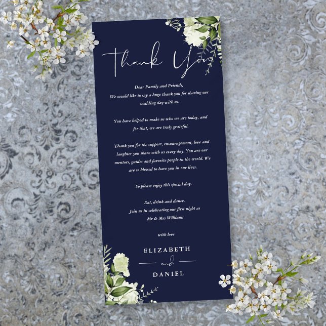Navy Blue Greenery Wedding Thank You Place Card (Navy Blue Greenery Wedding Thank You Place Card)