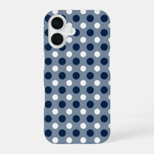 navy blue-grey and white dots iPhone 16 case