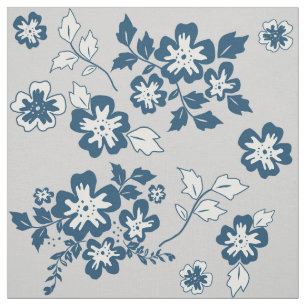 Navy Blue, Grey and White Floral Pattern Fabric
