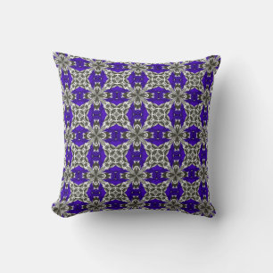 Navy Blue Grey and White Repeat Tile Pattern Cushion
