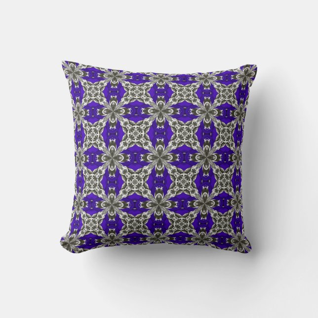 Navy Blue Grey and White Repeat Tile Pattern Cushion (Front)