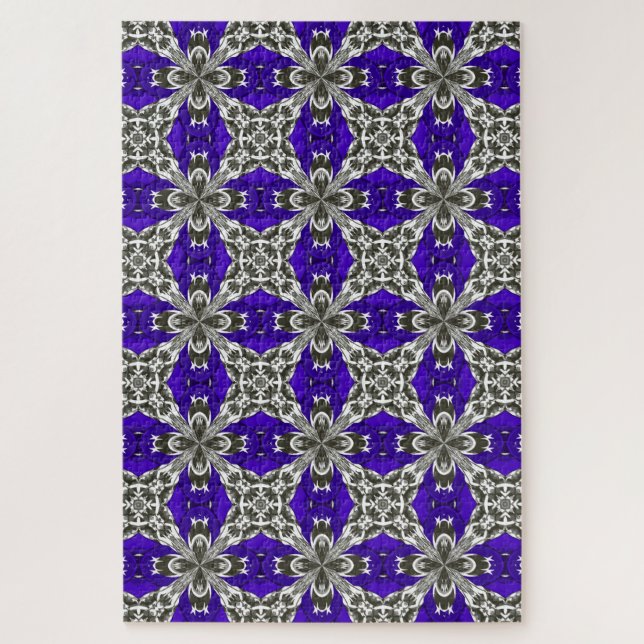 Navy Blue Grey and White Repeat Tile Pattern Jigsaw Puzzle (Vertical)
