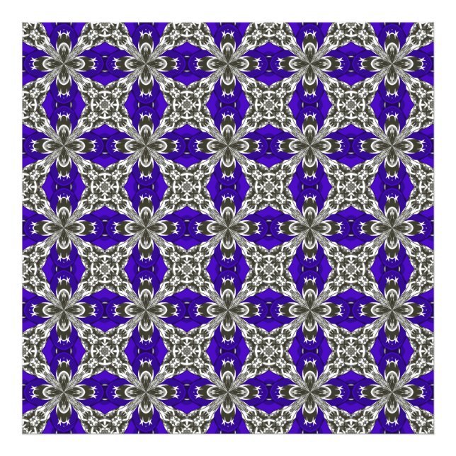 Navy Blue Grey and White Repeat Tile Pattern Photo Print (Front)