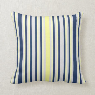 Navy Blue, Grey and Yellow Striped Cushion