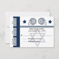 Navy Blue Grey Bar Mitzvah Football Ticket RSVP