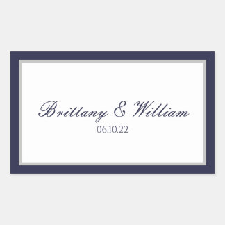 Navy Blue Grey Bride and Groom Rectangular Sticker